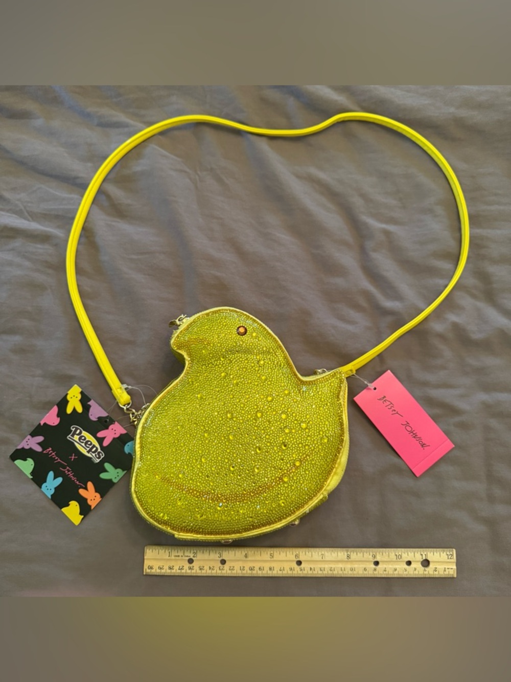 NEW NWT! Betsey Johnson PEEPS Yellow Chick Crossbody Rhinestone Purse Bag